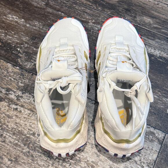 Adidas Exhibit B WMNS Mid Shoes Womens Size 8.5 White Gold HQ1121 Basketball NEW - Picture 7 of 11